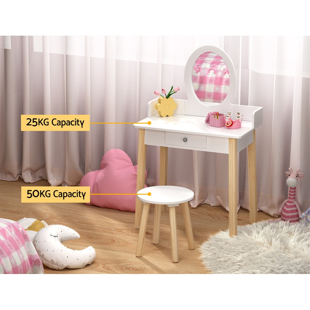 Keezi Kids Dressing Table Chair Set Wooden Leg Vanity Makeup Drawer Mirror