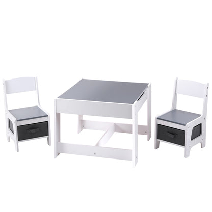 Keezi Kids Table and Chairs Set Play Activity Toys Storage Chalkboard Desk Grey