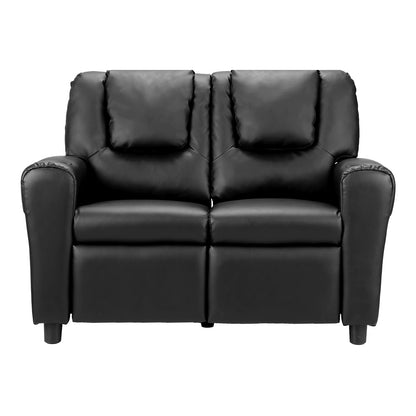 Keezi Kids Recliner Chair Double PU Leather Sofa Lounge Couch Armchair Black