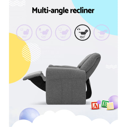 Keezi Kids Recliner Chair Linen Soft Sofa Lounge Couch Children Armchair Grey