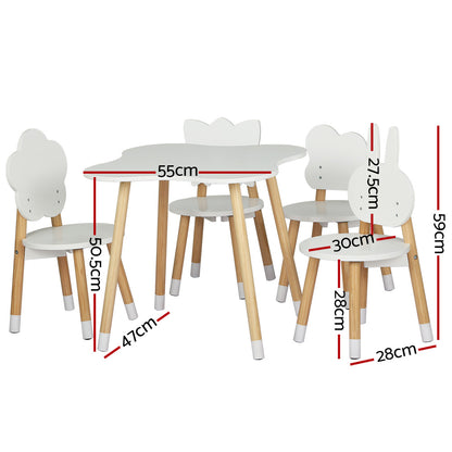 Keezi 5PCS Kids Table and Chairs Set Children Activity Study Play Desk White