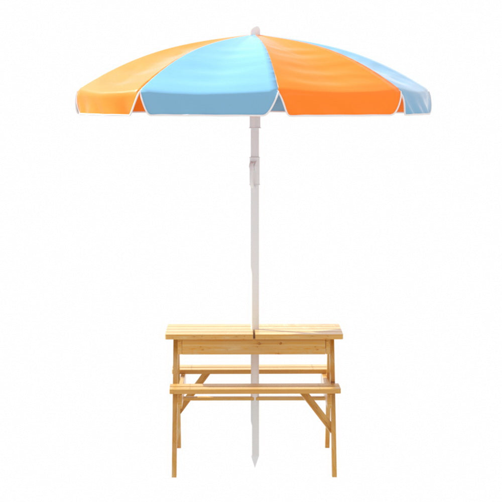 Keezi Kids Outdoor Table and Chairs Picnic Bench Umbrella Set Water Sand Pit Box