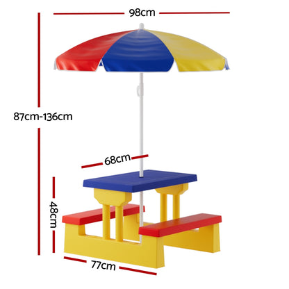 Keezi Kids Outdoor Table and Chairs Set Picnic Bench Umbrella Children Indoor