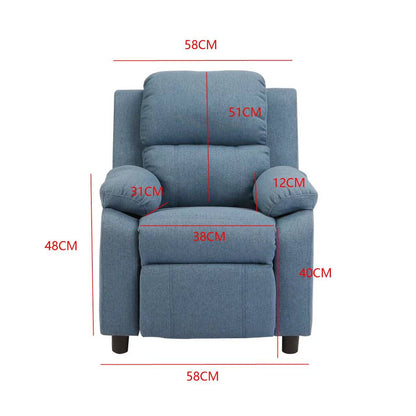 Erika Blue Kids Recliner Sofa Chair Blue Lounge Couch Armchair Childrens